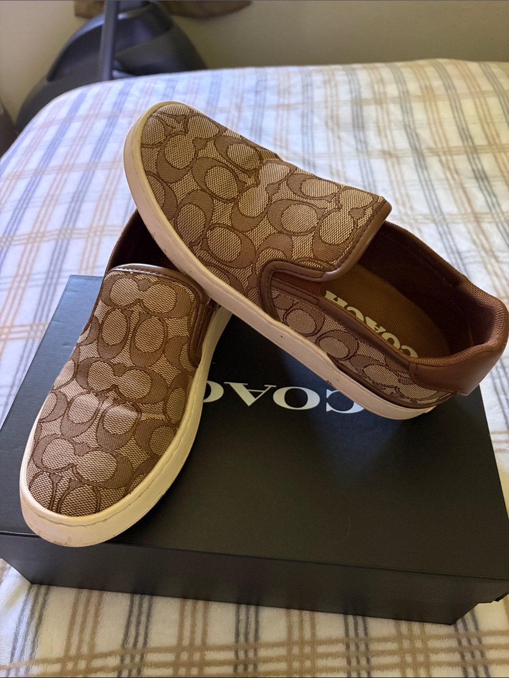 Coach  Slip-On Sneakers in Tan/Brown Signature Jacquard